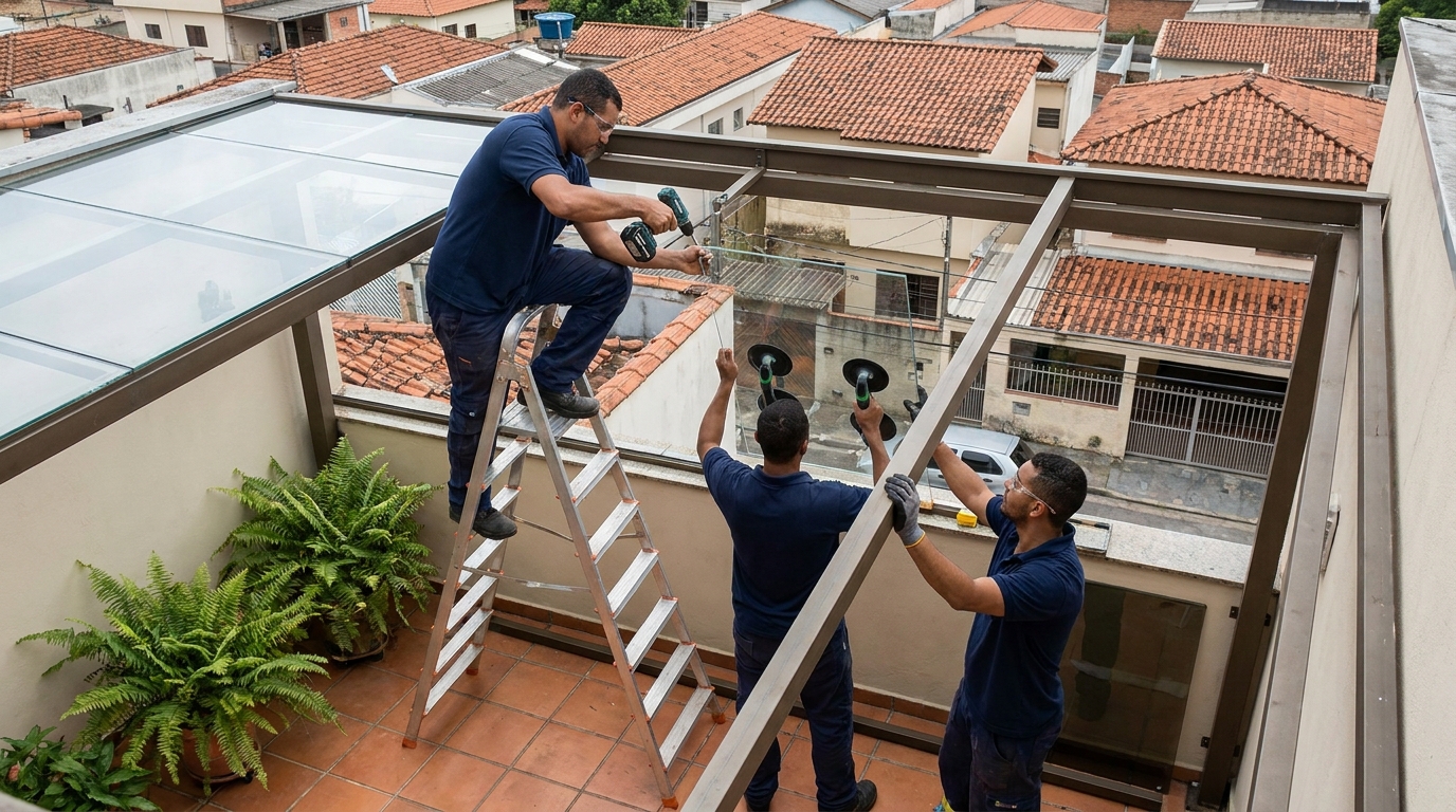 Cobertura de vidro em terraço com telhados em Uberaba-MG