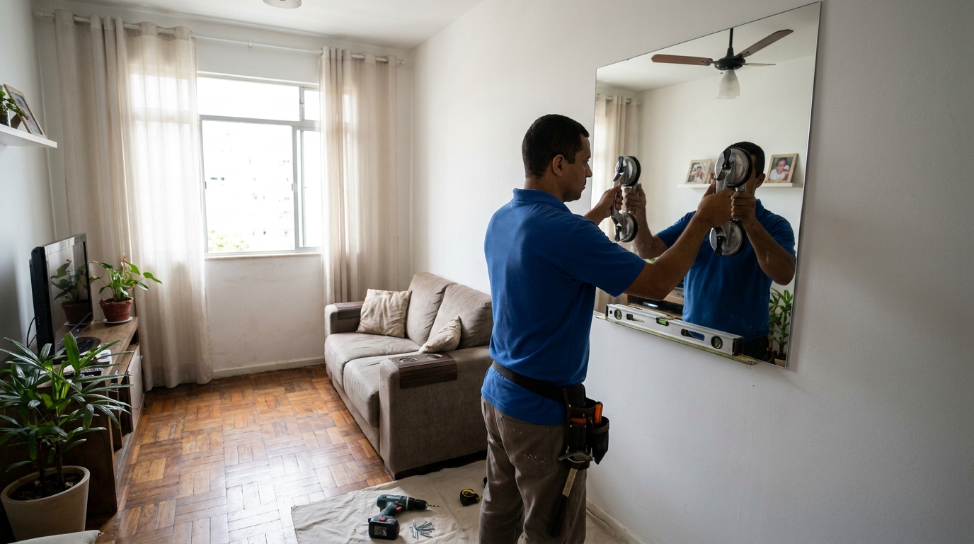Espelho sob medida com parquet em Uberaba-MG
