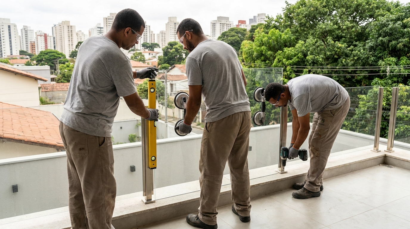 Guarda-corpo em terraço alto com vista cidade em Uberaba-MG