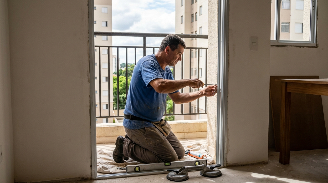 Janela de vidro em apartamento alto em Uberaba-MG